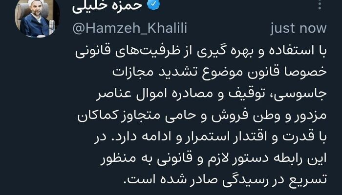 معاون اول قوه قضاییه: توقیف و مصادره اموال عناصر وطن‌فروش با قدرت ادامه دارد 